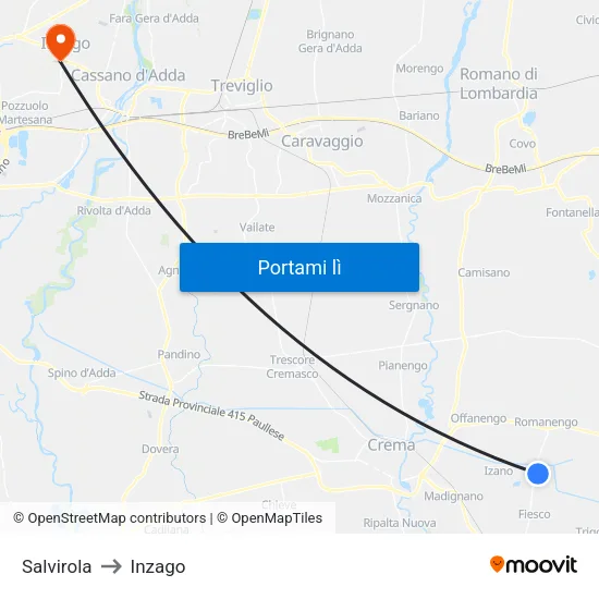Salvirola to Inzago map