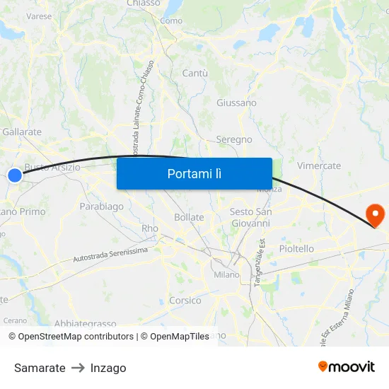 Samarate to Inzago map