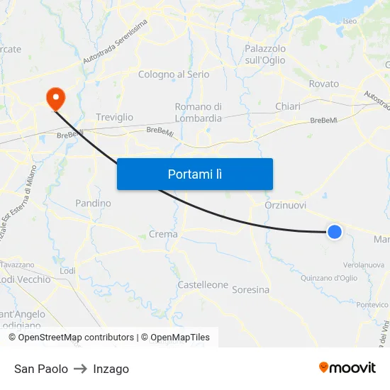 San Paolo to Inzago map