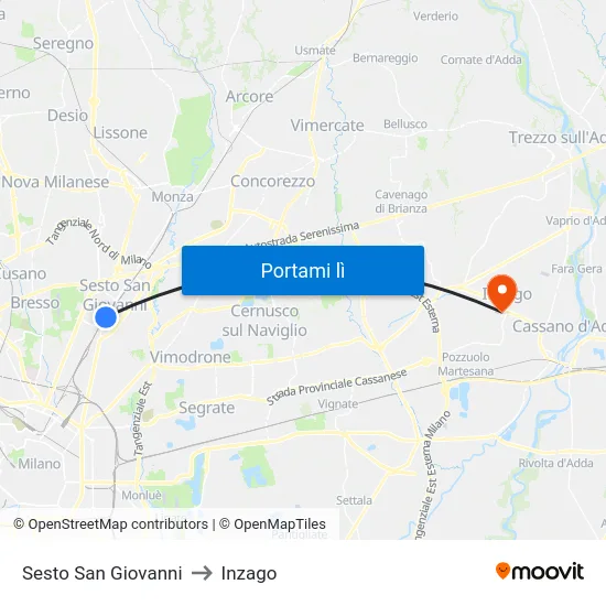 Sesto San Giovanni to Inzago map