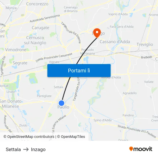Settala to Inzago map