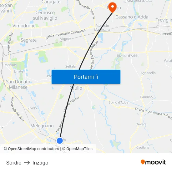 Sordio to Inzago map