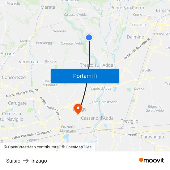 Suisio to Inzago map