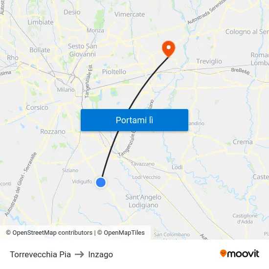 Torrevecchia Pia to Inzago map