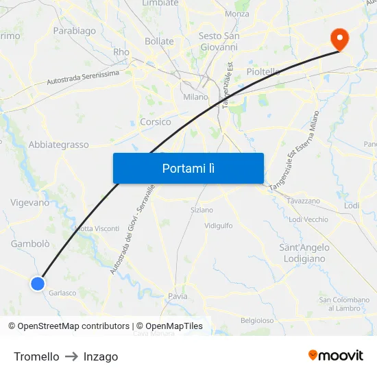 Tromello to Inzago map