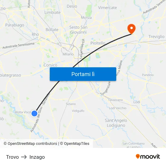 Trovo to Inzago map