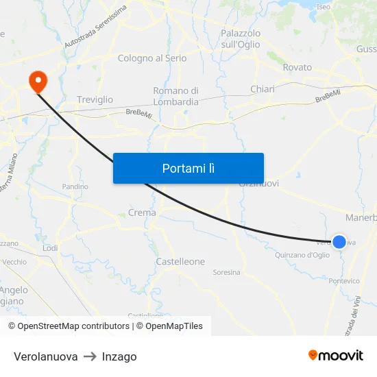 Verolanuova to Inzago map