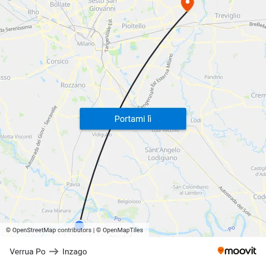 Verrua Po to Inzago map
