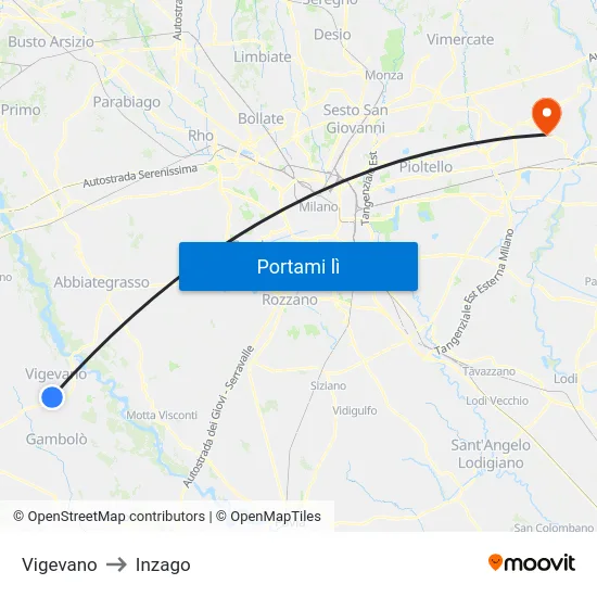 Vigevano to Inzago map