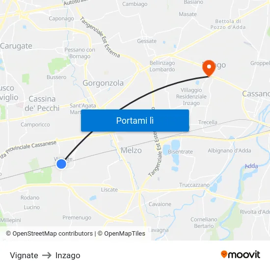 Vignate to Inzago map