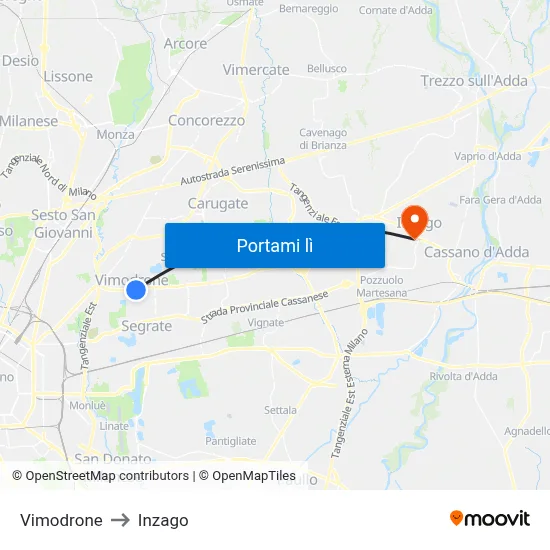 Vimodrone to Inzago map