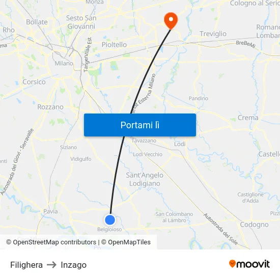 Filighera to Inzago map