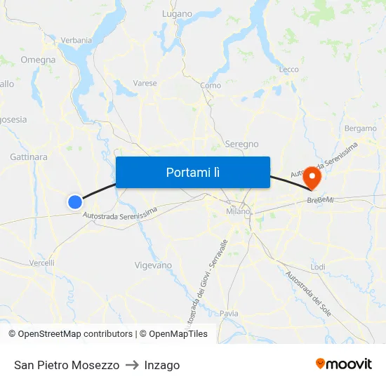 San Pietro Mosezzo to Inzago map