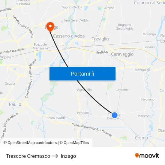 Trescore Cremasco to Inzago map
