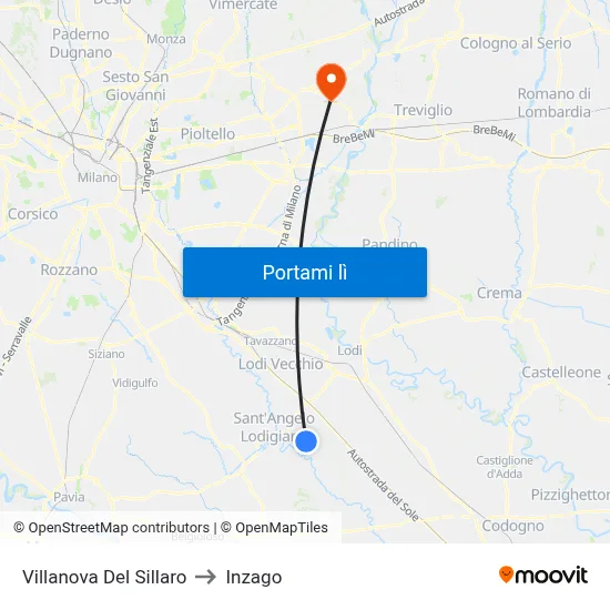 Villanova Del Sillaro to Inzago map