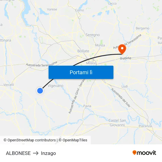 ALBONESE to Inzago map