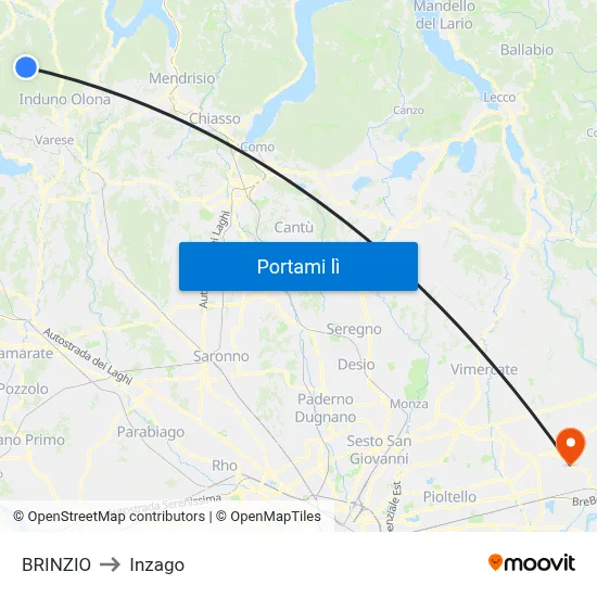 BRINZIO to Inzago map