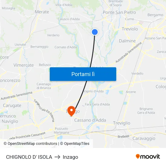 CHIGNOLO D' ISOLA to Inzago map