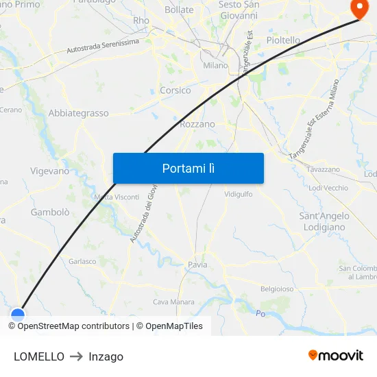 LOMELLO to Inzago map