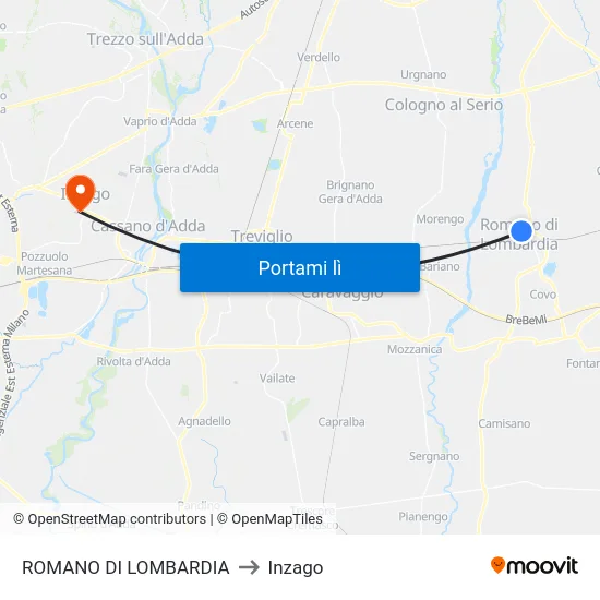ROMANO DI LOMBARDIA to Inzago map