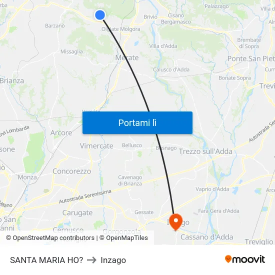 SANTA MARIA HO? to Inzago map