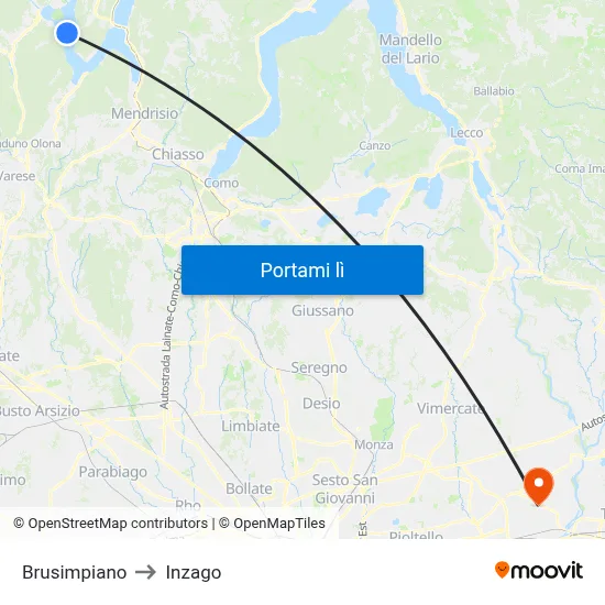 Brusimpiano to Inzago map