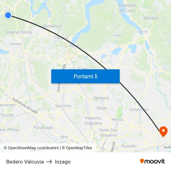 Bedero Valcuvia to Inzago map