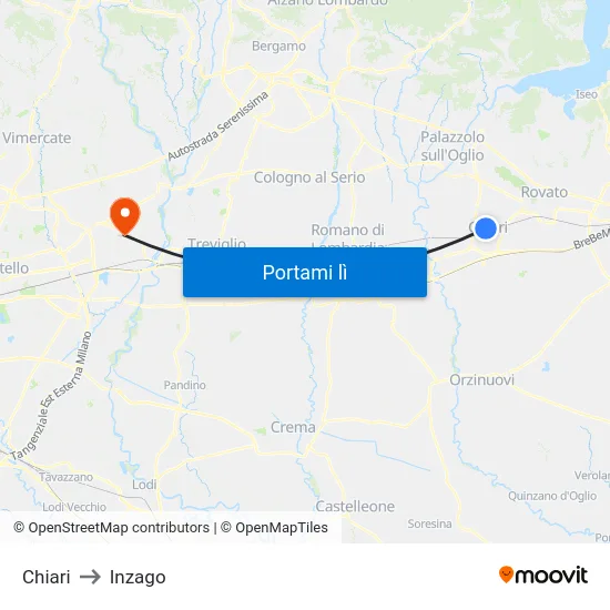 Chiari to Inzago map