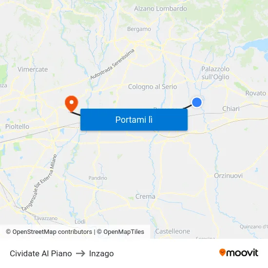 Cividate Al Piano to Inzago map
