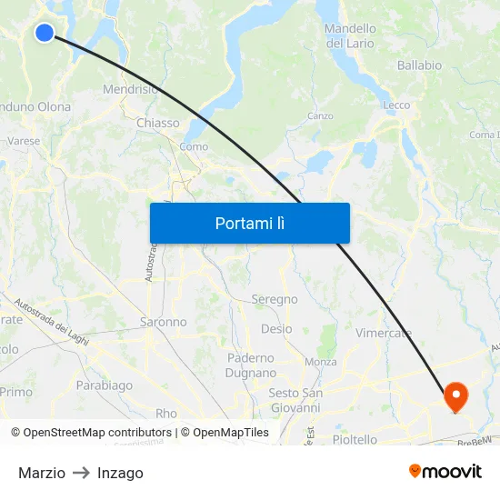 Marzio to Inzago map