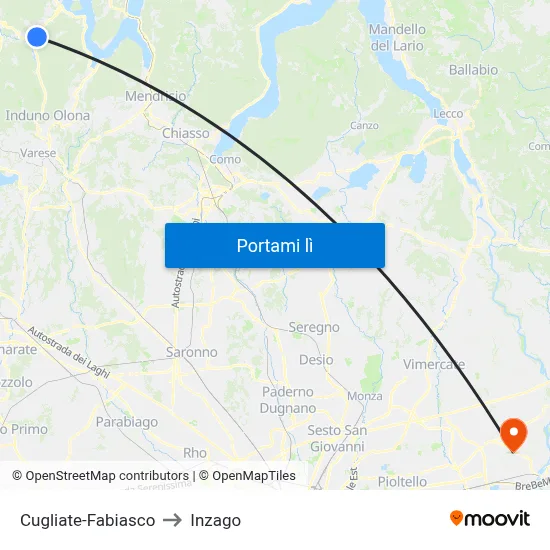 Cugliate-Fabiasco to Inzago map