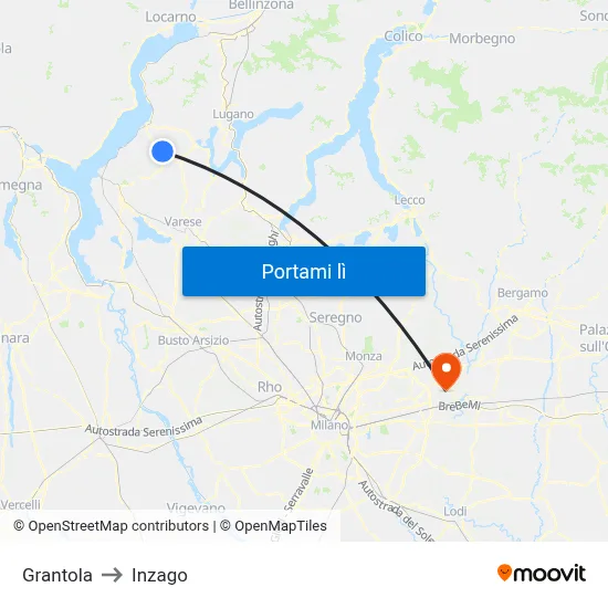 Grantola to Inzago map