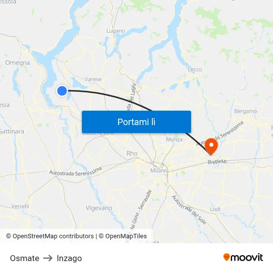 Osmate to Inzago map