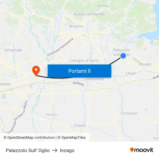 Palazzolo Sull' Oglio to Inzago map