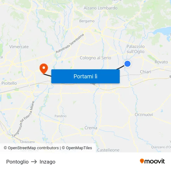 Pontoglio to Inzago map
