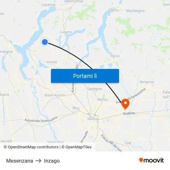Mesenzana to Inzago map