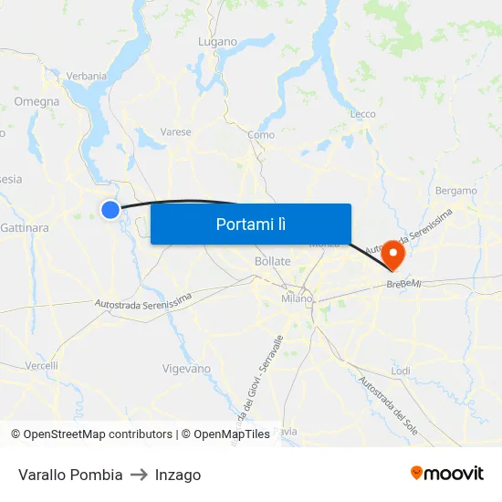 Varallo Pombia to Inzago map