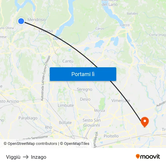 Viggiù to Inzago map