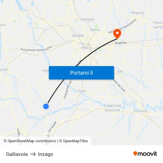 Galliavola to Inzago map