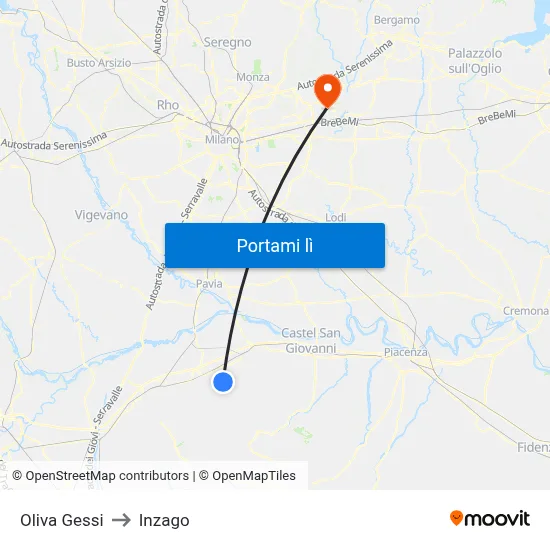 Oliva Gessi to Inzago map