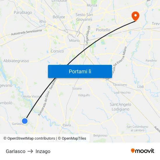 Garlasco to Inzago map