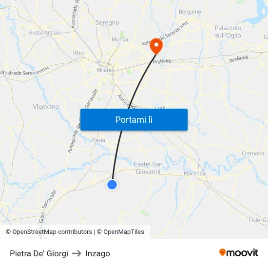 Pietra De' Giorgi to Inzago map