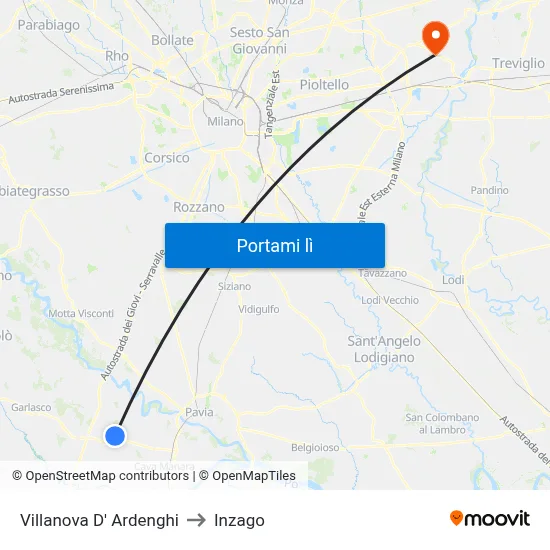 Villanova D' Ardenghi to Inzago map