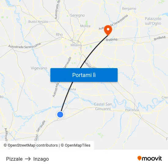 Pizzale to Inzago map