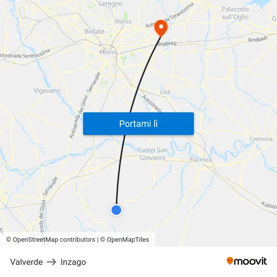 Valverde to Inzago map