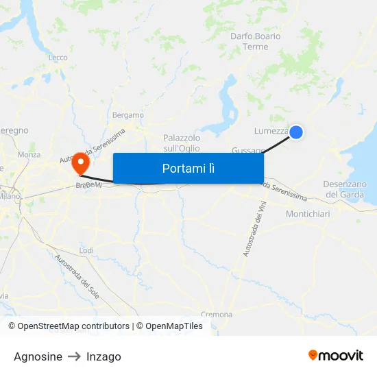 Agnosine to Inzago map