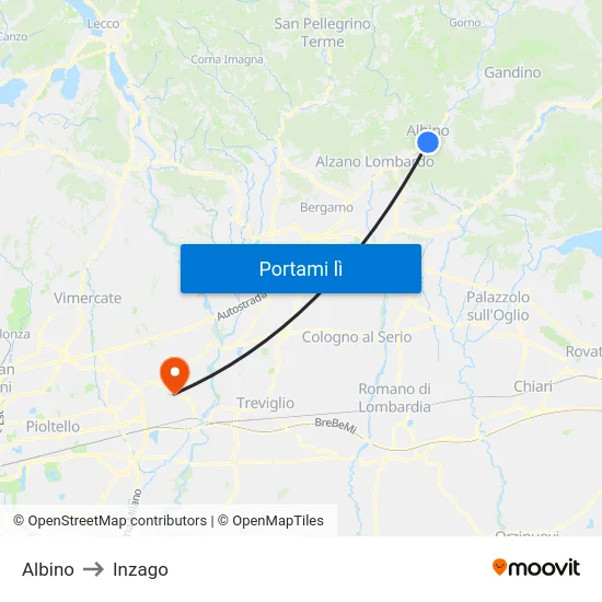 Albino to Inzago map