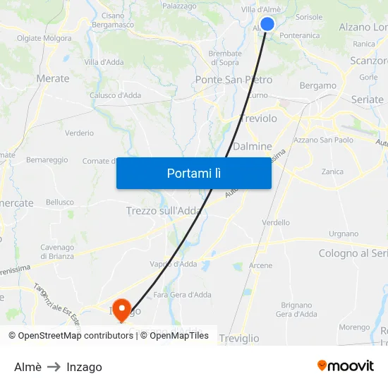 Almè to Inzago map