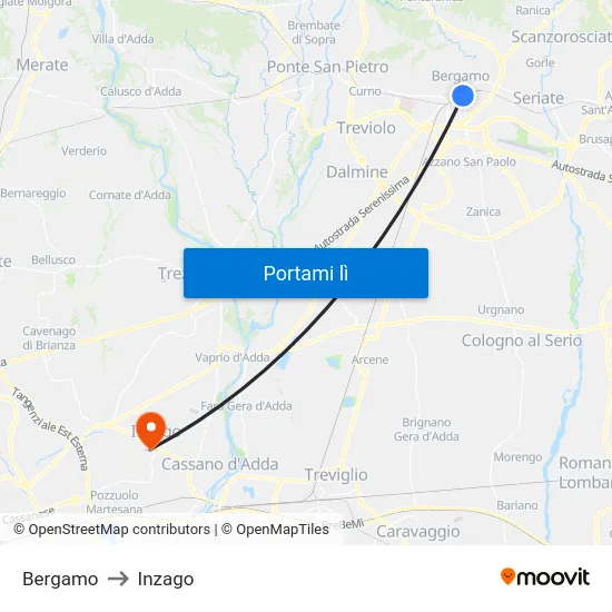 Bergamo to Inzago map