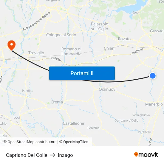 Capriano Del Colle to Inzago map